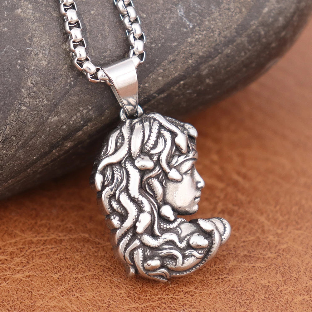 Small Medusa Gorgon Pendant — Stainless Steel