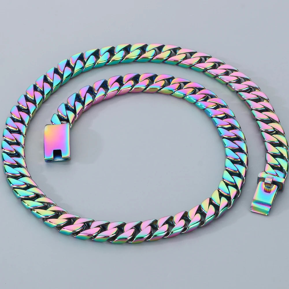 50/60CM Long 12MM Wide Cuban Link Chain Necklaces for Man Solid Stainless Steel On Neck Chains Party Male Jewelry Gifts