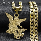 SAINT MICHAEL PROTECT US Archangel Stainless Steel Pendant Necklace for Women Men Gold Color Necklace Choker Jewelry
