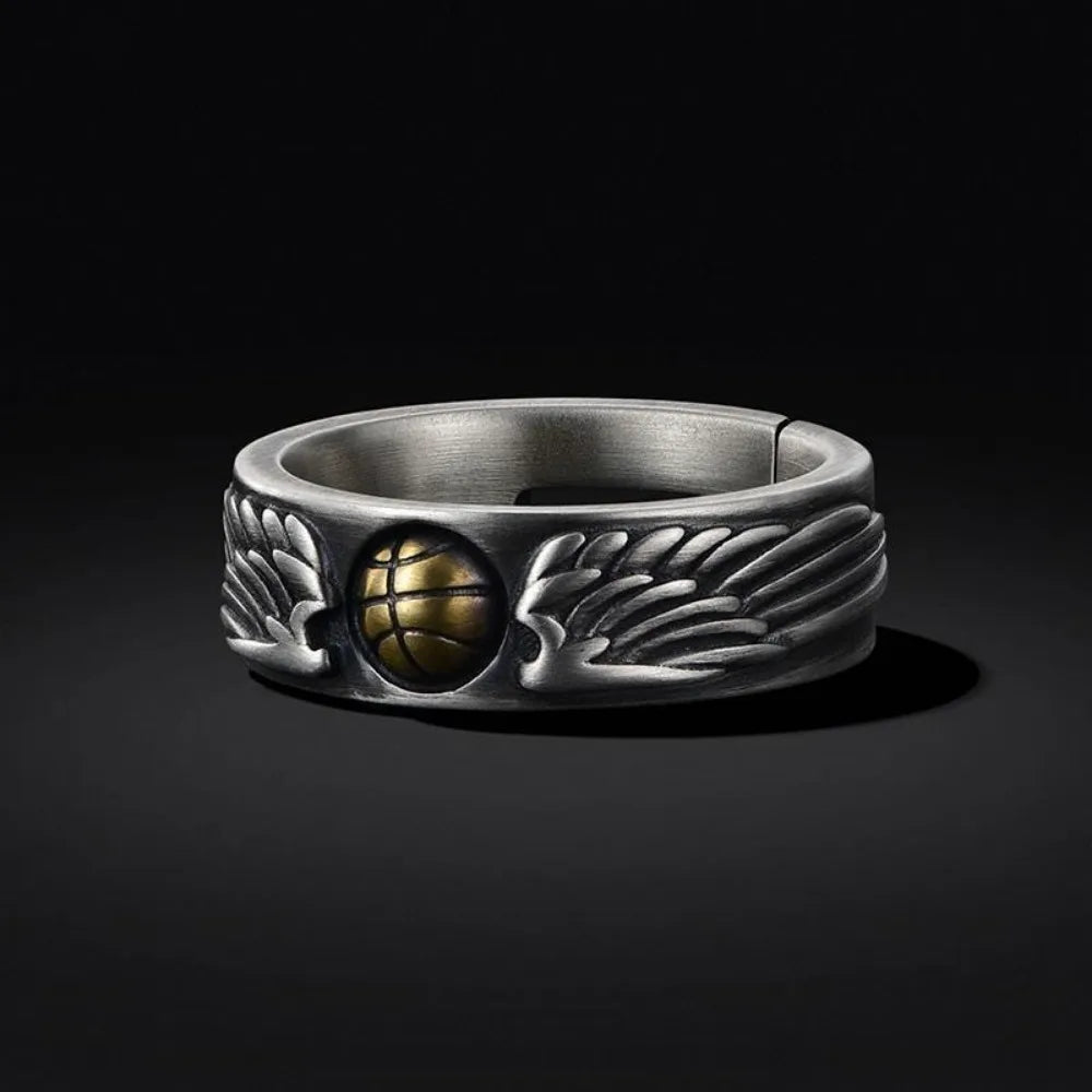Vintage Personalized Creative Basketball Ring Men's Open Ring Rock Hip Hop Ring Pendant Trend Couple Gothic Niche