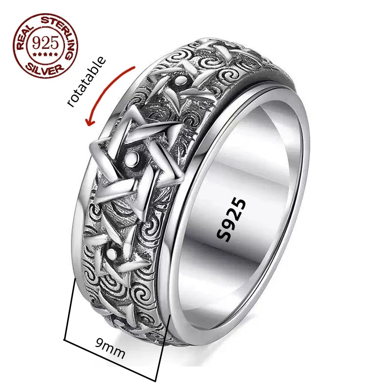 Handmade 12mm Width Real S925 Sterling Silver Lucky Dragon Double Layer Rotatable Closed Dragon Ring For Man Woman Fine