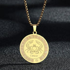 Stainless Steel Zodiac Sign Necklace For Women Men 12 Constellation Libra Symbol Pendant Necklace Amulet Collar Men Jewelry Gift