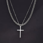 Layered Cross Pendant Set — Stainless Steel