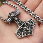 Stainless Steel Vintage Viking Thor's Hammer Wolf Pendant Necklace Norse Punk Amulet Jewelry Men Gift