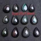 Natural Black Obsidian Rainbow Green Purple Flash Light Pendant Water Drop Necklace Drop Shipping AAAAA