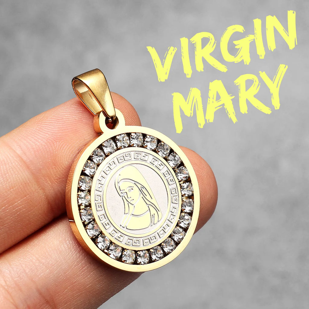 Virgin Mary Pendant Necklace Stainless Steel Vintage
