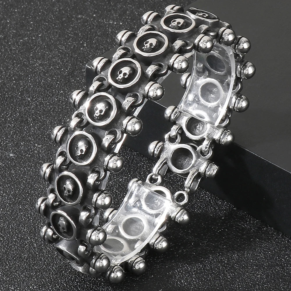 Gothic 25MM Width Skull Head Link Chain Bracelet for Men 316L Stainless Steel Men's Bracelets Punk Rock Jewelry
