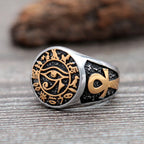 Vintage Egyptian Eye of Horus Ring Mysterious Ancient Egypt Text Symbol Ankh Rings for Men Stainless Steel Punk Jewelry