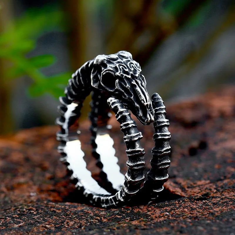 2022 NEW Men's 316L stainless-steel rings Vintage Steam punk SKULL with sheep Fashion Gothic Motorcycle Jewelry free