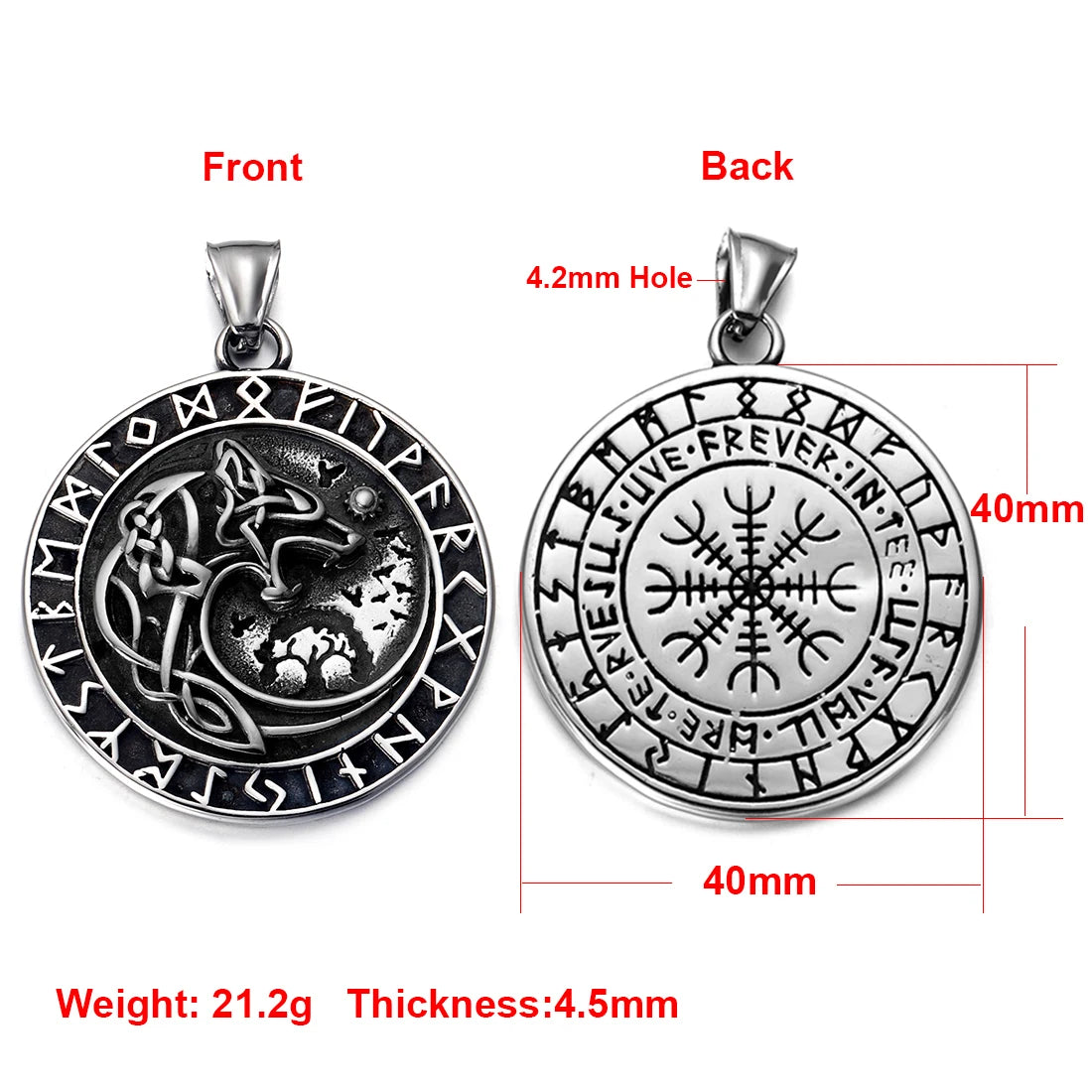 Norse Viking Rune Round Pendant Necklace — Stainless Steel