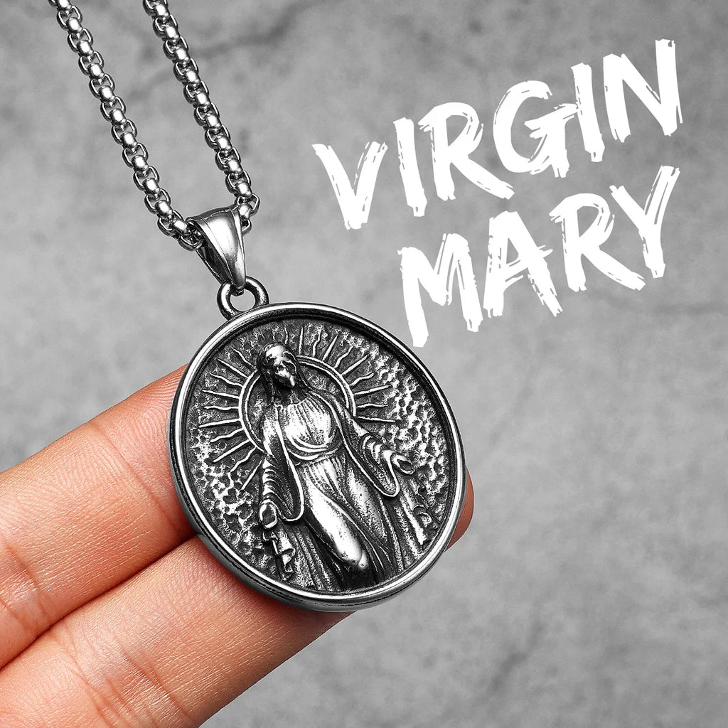 Virgin Mary Cross Pendant — Stainless Steel