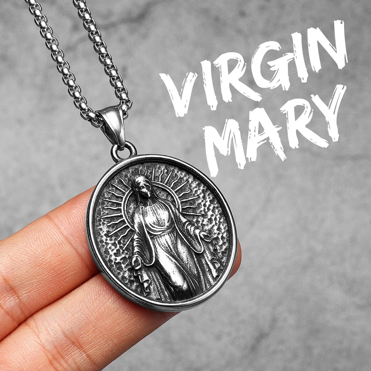Virgin Mary Cross Pendant — Stainless Steel