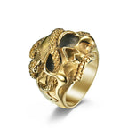 Gothic 316L Stainless Steel Skull Snake Ring For Men Punk Hip Hop Steel/Gold Color Skull Rings Fashion Jewelry Gift Wholesale