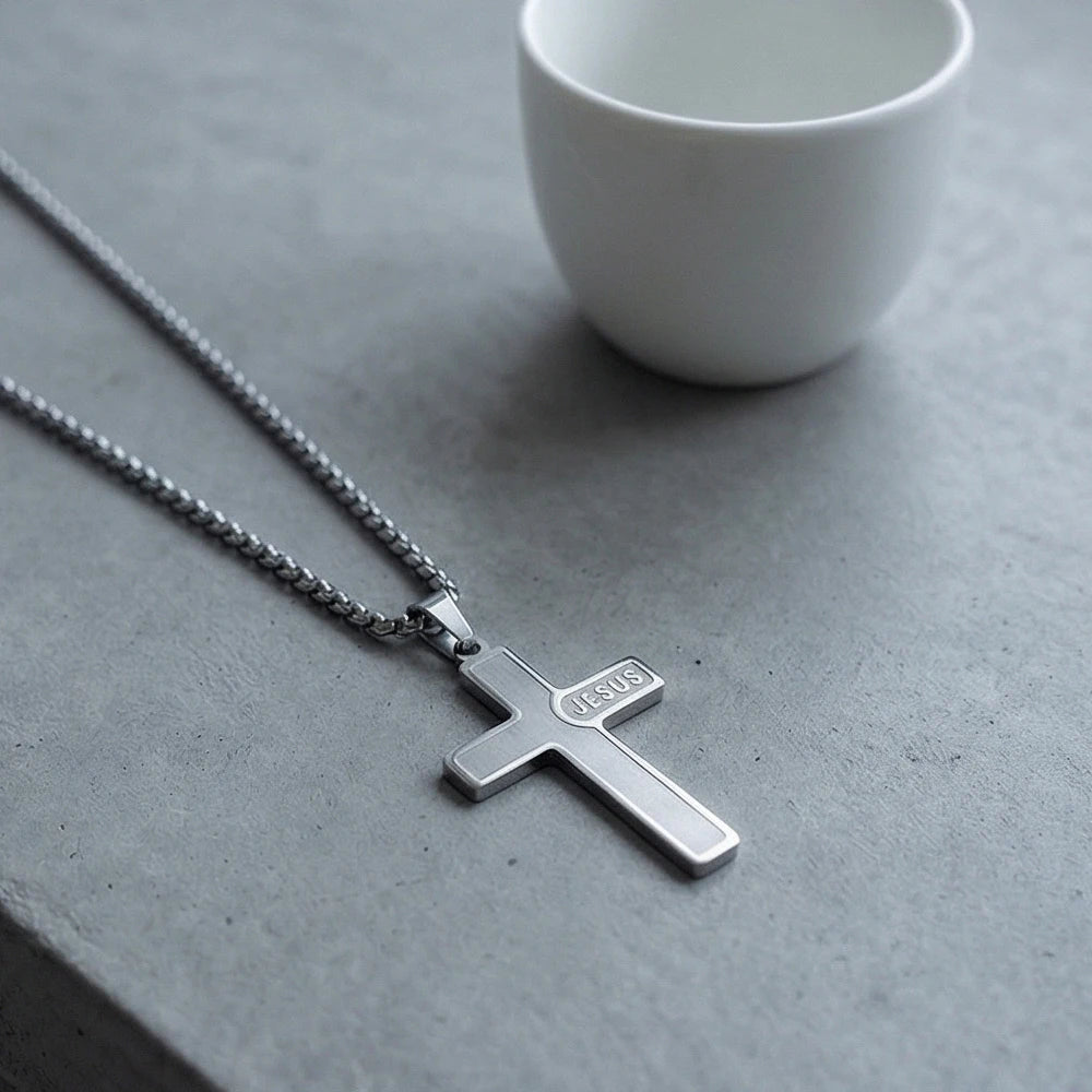 Gold Cross Jesus Pendant Necklace Titanium Steel