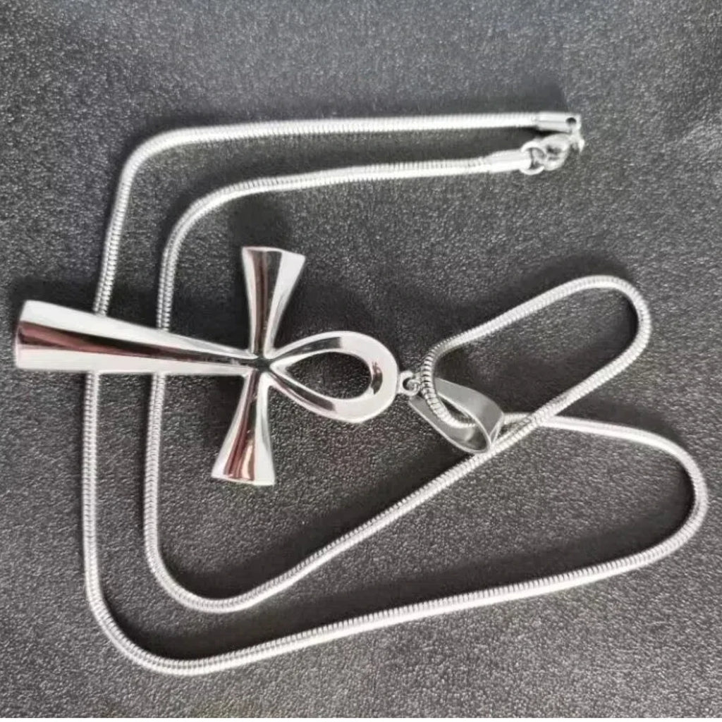 Trendy Mythology Key Of Life Pendant Silver Color Stainless Steel Egyptian Ankh Collar Chains Necklace for Men Women Jewelry