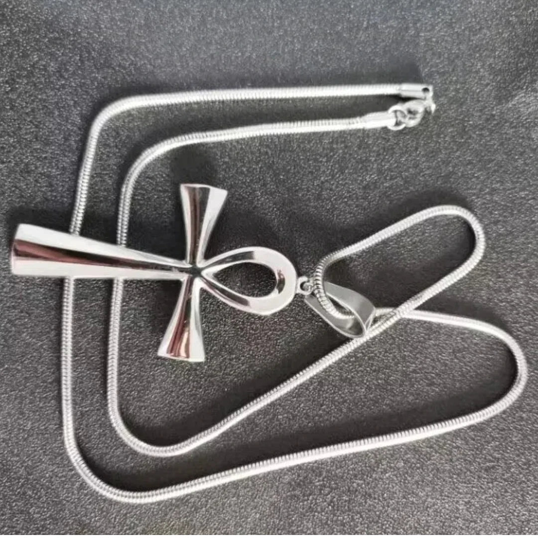 Trendy Mythology Key Of Life Pendant Silver Color Stainless Steel Egyptian Ankh Collar Chains Necklace for Men Women Jewelry