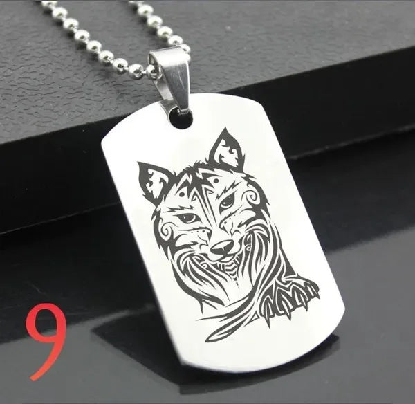 Wolf Dog Tag Pendant Necklace — Stainless Steel