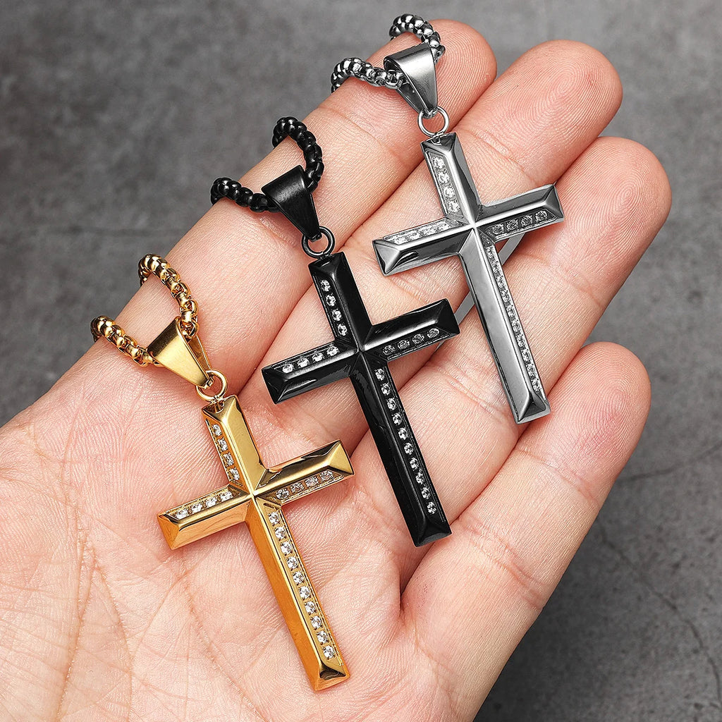 Cross Gemstone Pendant — Stainless Steel