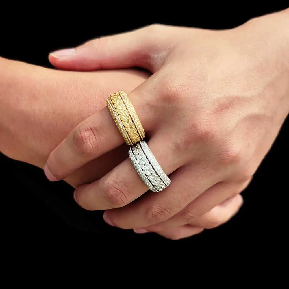 Iced Out Cuban Spinner Ring Stainless Steel