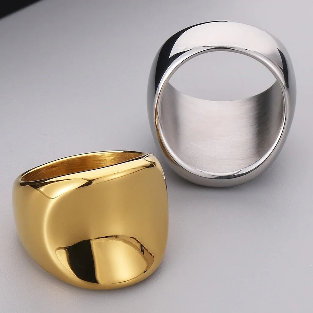 18K Vacuum Plated Wide Rings for Man Solid 316l Stainless Steel Men's Band Accessories Engagement Ring Birthday Party