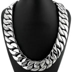 Silver Tone 32mm Width 316L Stainless Steel Polished Curb Solid Heavy Long Chain Jewelry