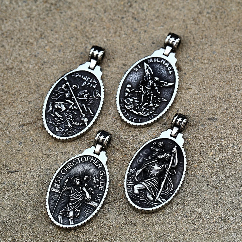 St Christopher Men's Patron Saint Of Time Travelers Archangel Michael dragon slayer st george Pendant Chain Necklace