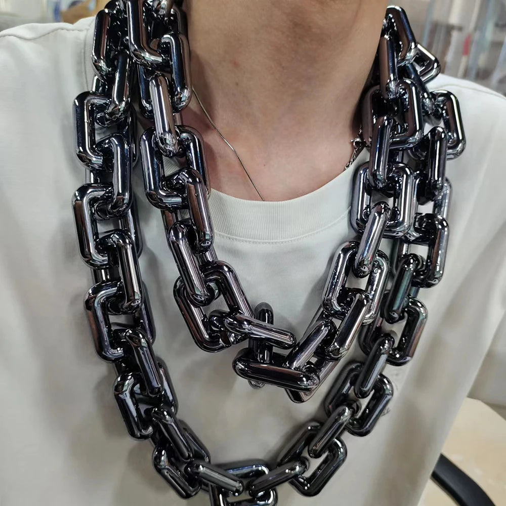 New Punk Big Acrylic Rectangle Chain Hip Hop Exaggeration Necklace Plastic Men Women Festival Carnival Performance