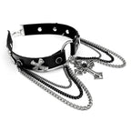 Gothic Cross Leather Choker Necklace — Silver