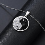 Trendy Black White Zircon Yin Yang Tai Chi Bagua Necklace For Women Men Stainless Steel Circle Pendant Jewelry Gifts