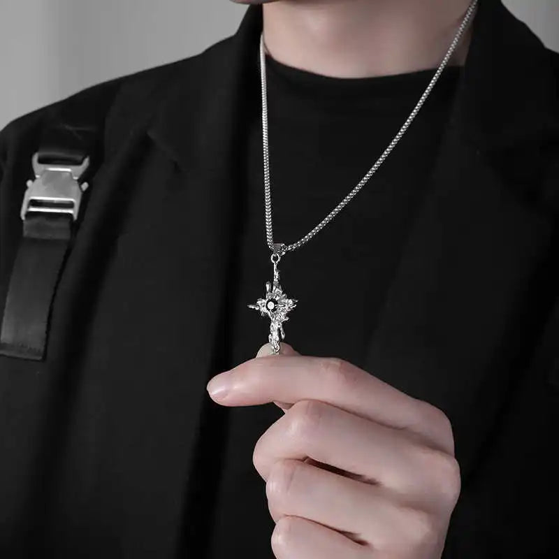 Hip Hop Lava Cross Pendant Necklace For Man Woman Non Fading Titanium Steel Pendant Clavicle Sweater Chain New Couple Jewelry