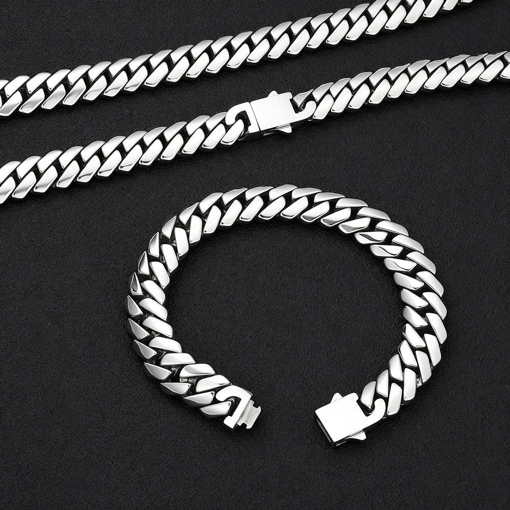 NUOYA Wholesale 12mm Stainless Steel Cuban Link Chain Bracelet High Polished Hip Hop Jewelry Gift for Men