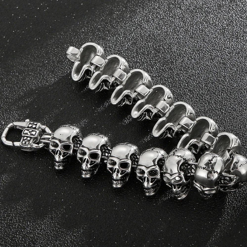 Punk Rock Skull Head Link Chain Necklace for Men Heavy Stainless Steel Men's Necklaces Choker Gothic Jewelry Items