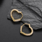 Iced Out Heart Hoop Earrings Stainless Steel CZ