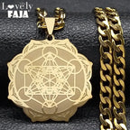 Lotus Steel Pendant Sacred Geometry Metatron Cube