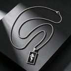 Orthodox Church Cross Necklace — Black Enamel, Stainless Steel