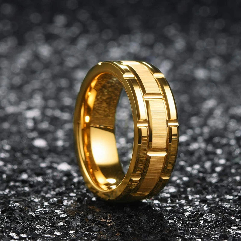 Brushed Double Groove Wedding Band Ring 8mm — Stainless Steel