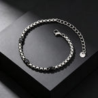Fashion Simple Black Zircon Charm Bracelet for Men, Adjustable Waterproof Stainless Steel Chain Bracelets, Punk Stylish