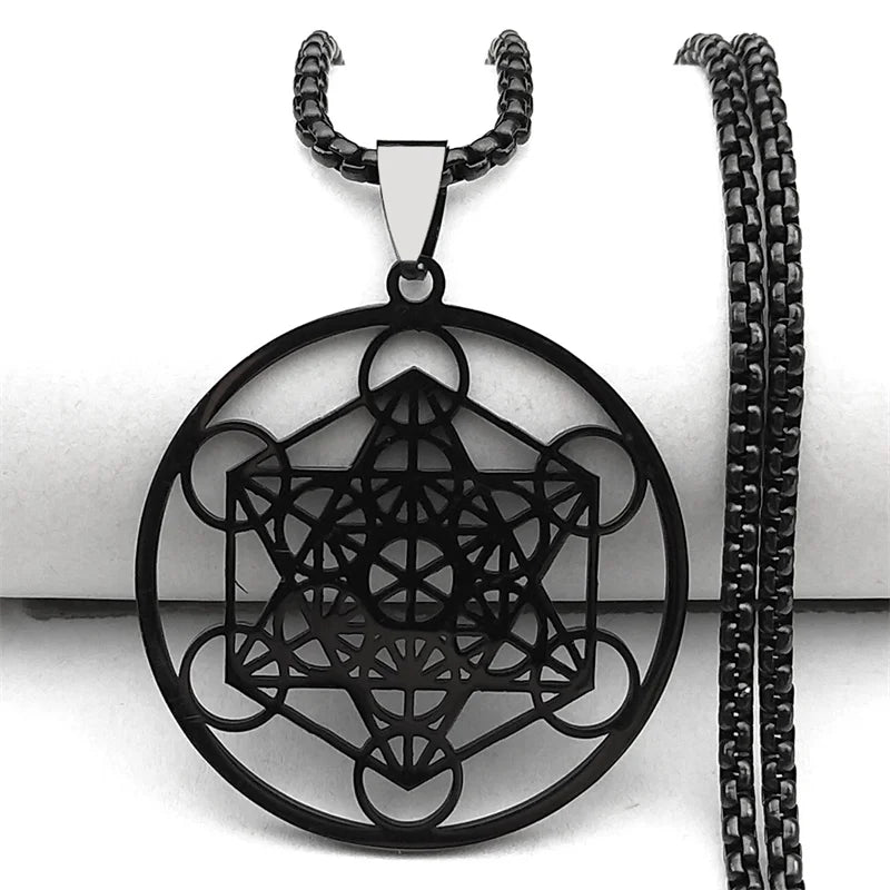 Yoga Hindu Buddhism 7 Chakra Stainless Steel Necklace Sacred Geometry Angel Seal Metatron Symbol Necklace Jewelry