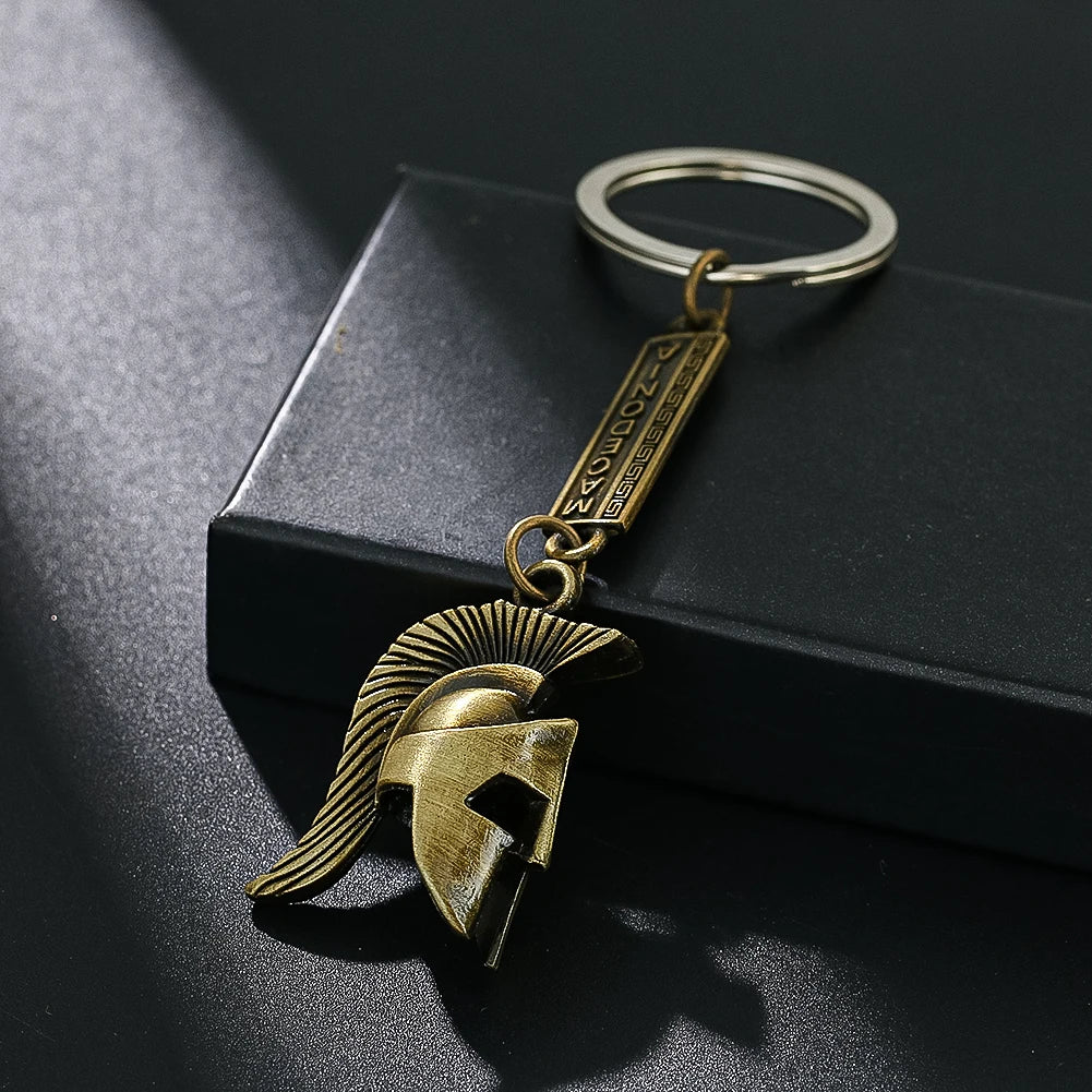 Retro Bronze Spartan Warriors Hero Helmet Macedonia Zinc Alloy Pendant Key Chains Souvenir Crafts Wallet Backpack Dangle Jewelry