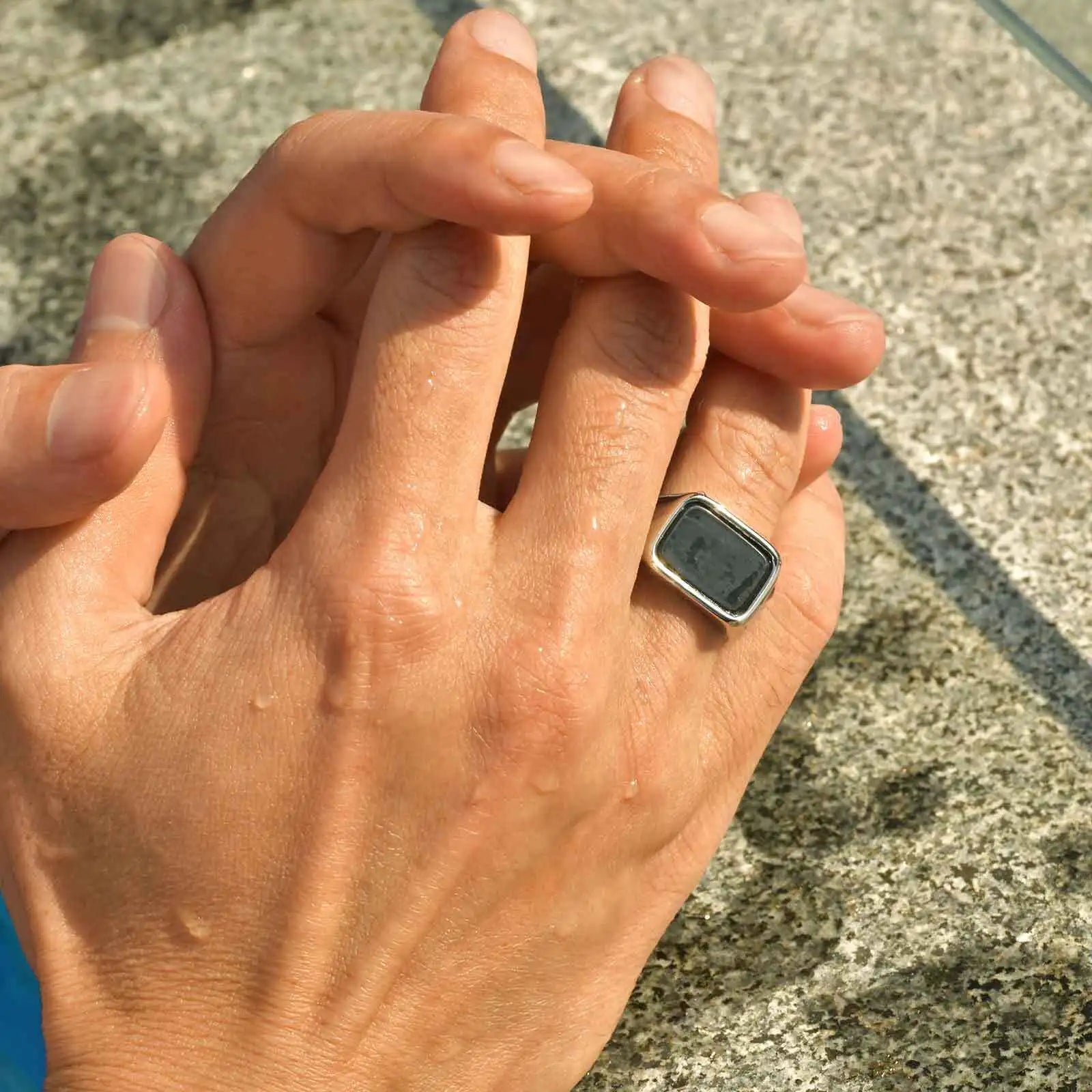 Minimal Square Stone Ring — Stainless Steel
