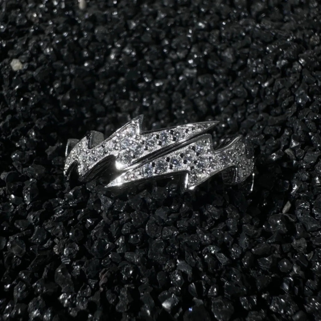 Adjustable Lightning Zircon Ring, Stainless Steel Punk Jewelry for Women Men, Comfort Fit Daily Wear Gift Idea
