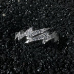 Adjustable Lightning Zircon Ring, Stainless Steel Punk Jewelry for Women Men, Comfort Fit Daily Wear Gift Idea