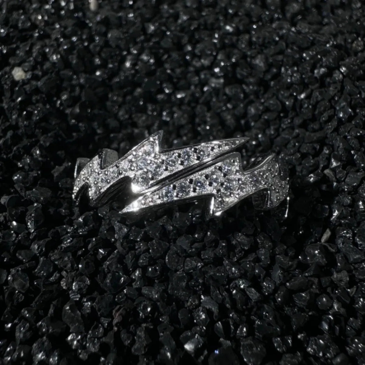 Adjustable Lightning Zircon Ring, Stainless Steel Punk Jewelry for Women Men, Comfort Fit Daily Wear Gift Idea