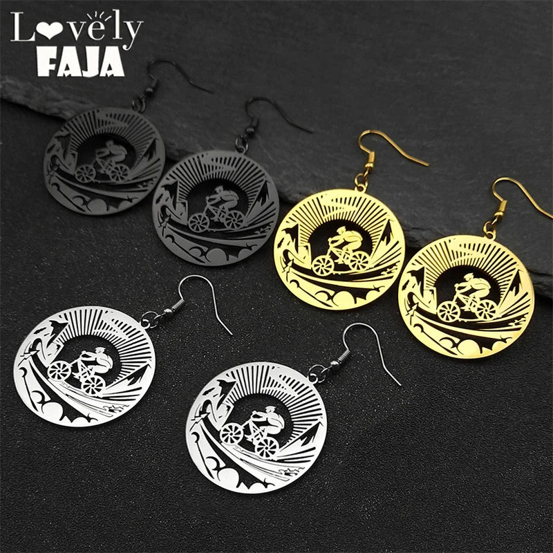 Steel Earrings Bicycle Sports Bikers Hollow Drop