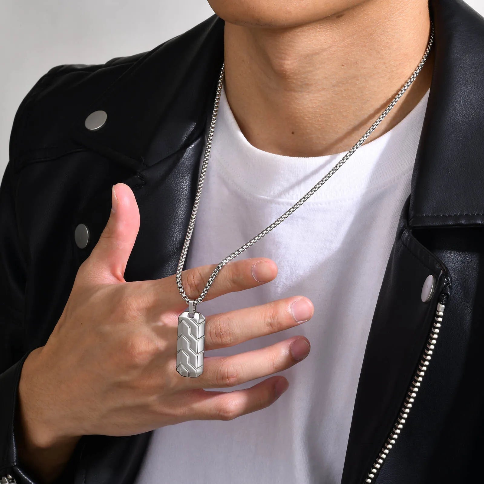 Military Dog Tag Pendant — Black Silver Stainless Steel