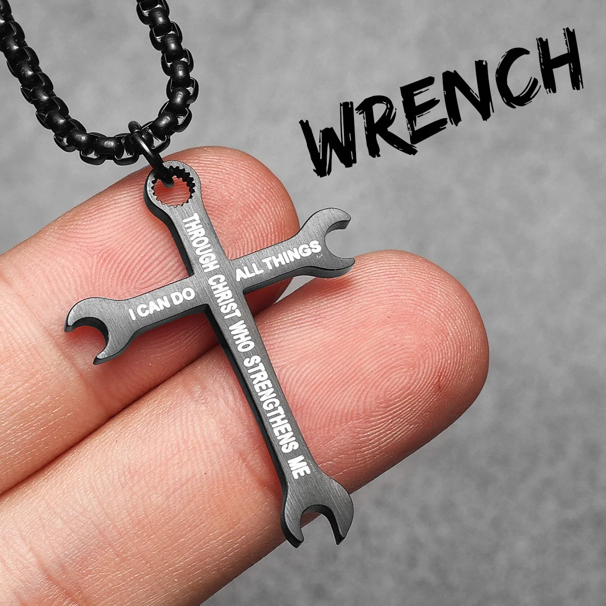 Wrench Cross Pendant Necklace — Stainless Steel