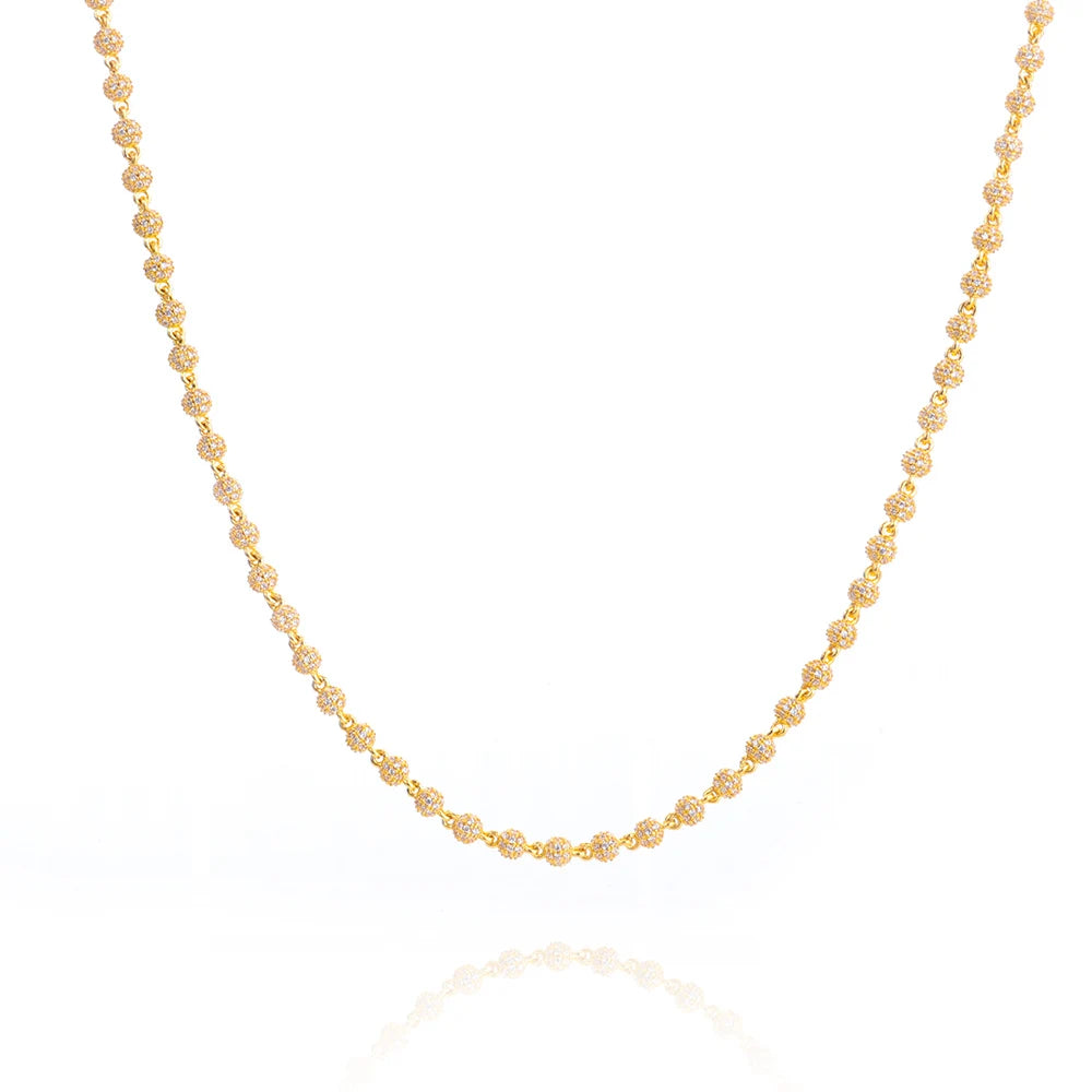 Gold Iced Out Bead Necklace 4MM Ball Chain