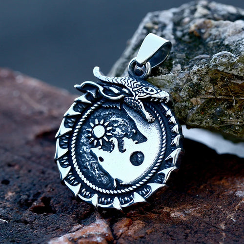 Viking Dragon Stainless Steel Pendant Necklace