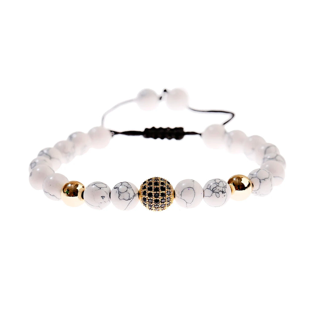 Black CZ Pave Ball Beaded Bracelet for Men — Adjustable Weave