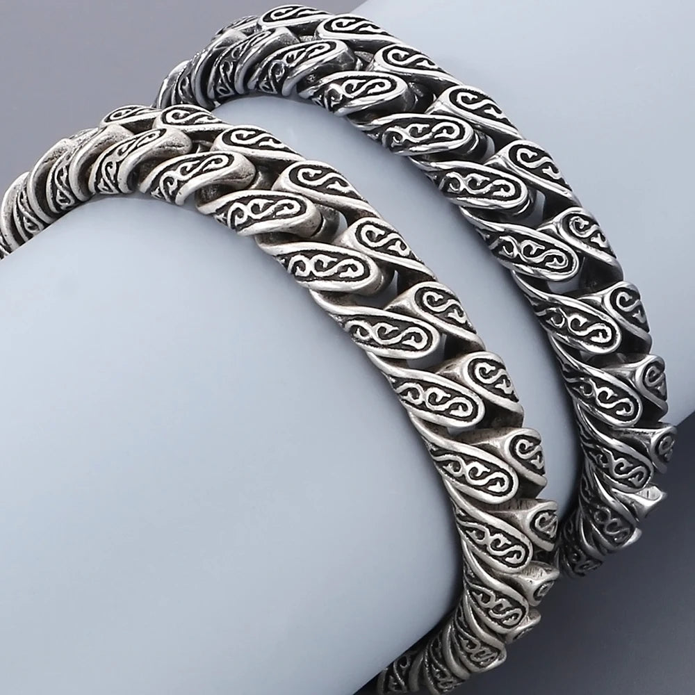 Retro Casting Stainless Steel Man Bracelet Matte Old Silver Color 12MM Curb Link Chain Men's Bracelets Bangles Wrist